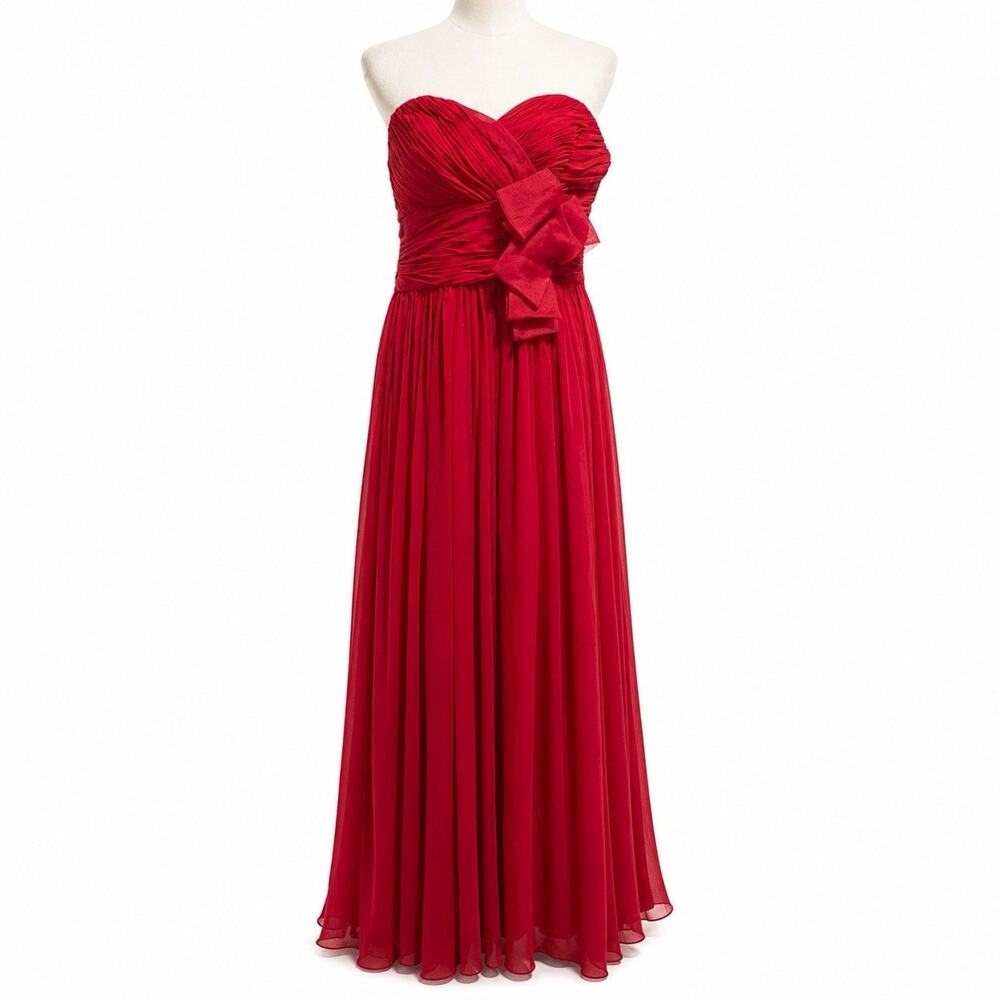 VTG Marchesa Notte 100% Silk Luxury Crimson Bow Flowing Romantic Gown 2